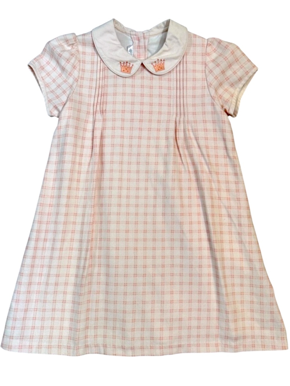 EEUC Dondolo Pink windowpane Peter Pan crown embroidered Collar Dress